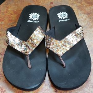 Yellow box flip flops